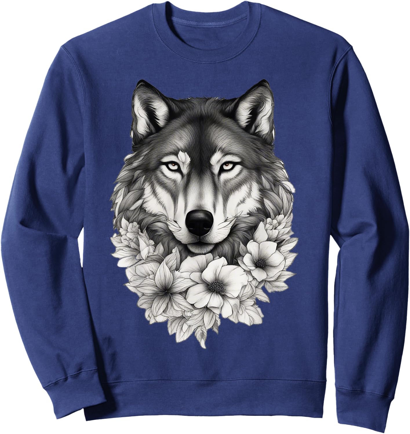 Floral Wolf Lover Flowers Wolf Face For Wolves Lover Sweatshirt - Sweatshirt | Navy
