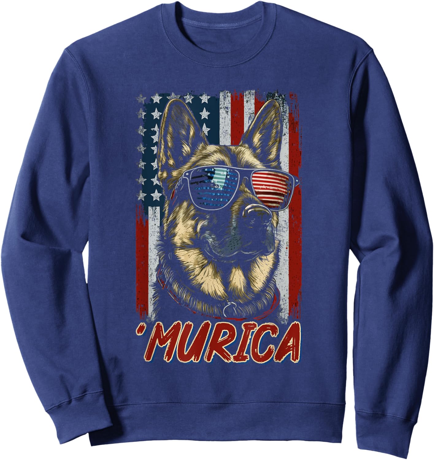 Murica Patriotic German Shepherd 4th of July Dog Sweatshirt - Sweatshirt | Navy