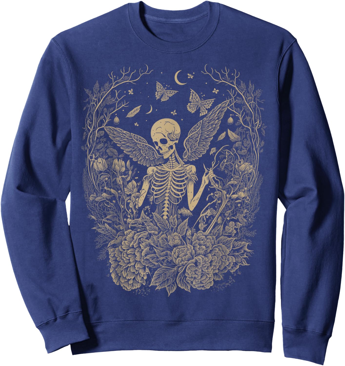 Cute Fairycore Floral Skeleton Aesthetic Girls Women Graphic Sweatshirt - Sweatshirt | Navy