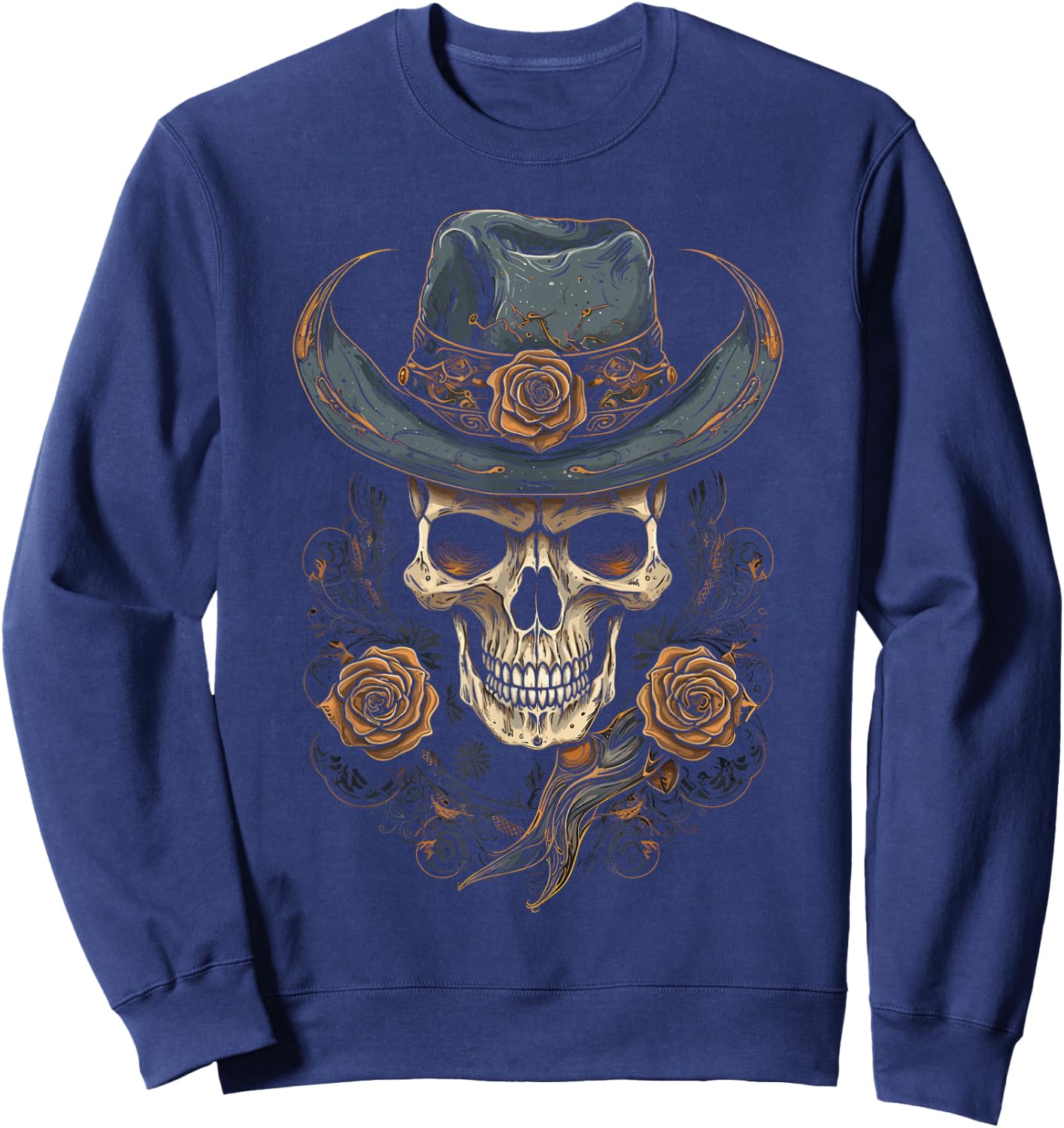 Gothic Y'allternative Aesthetic Western Skull , Men Sweatshirt - Sweatshirt | Navy