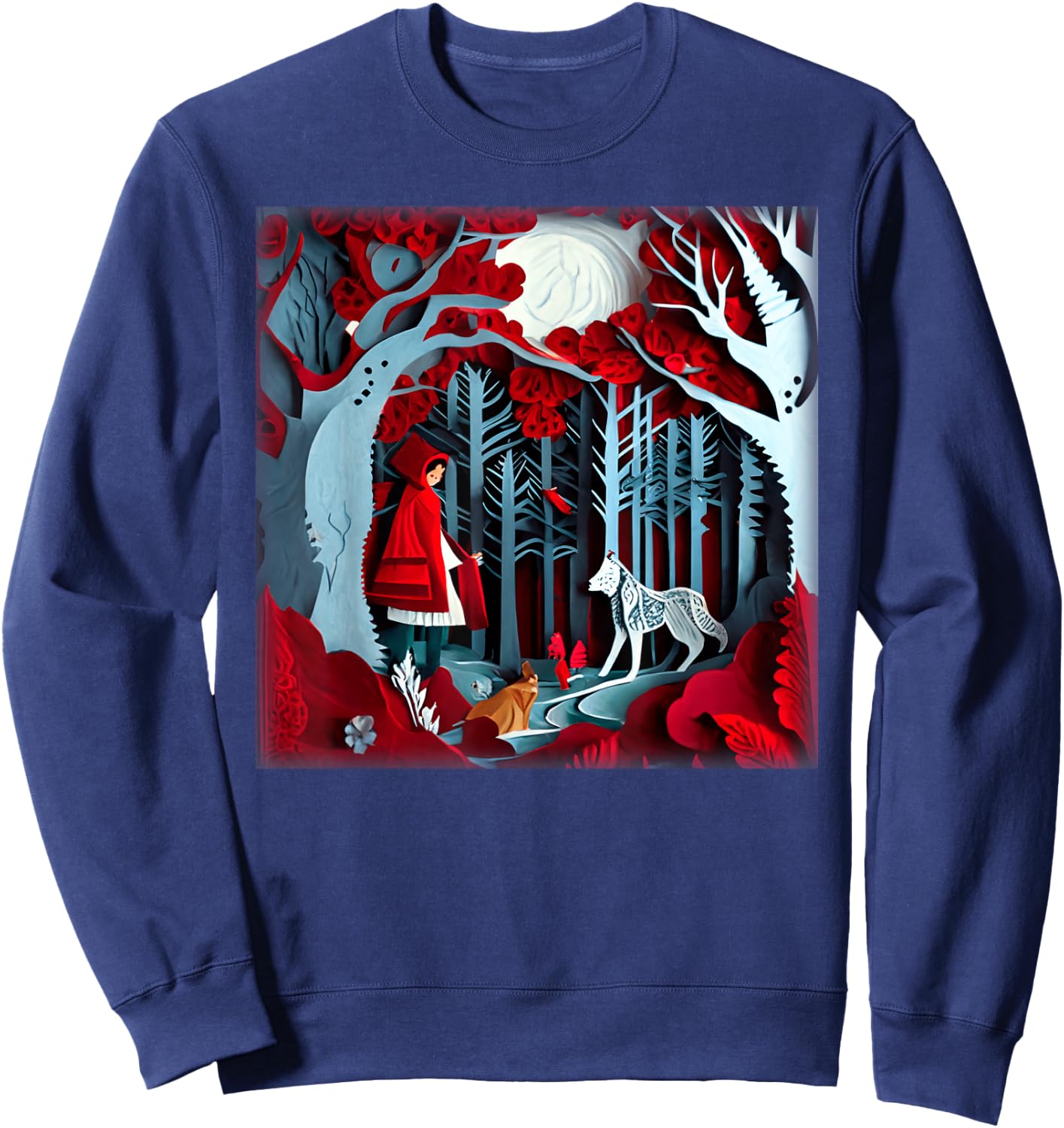 Paper Cut Craft Paper Illustration Little Red a Riding Hood Sweatshirt - Sweatshirt | Navy