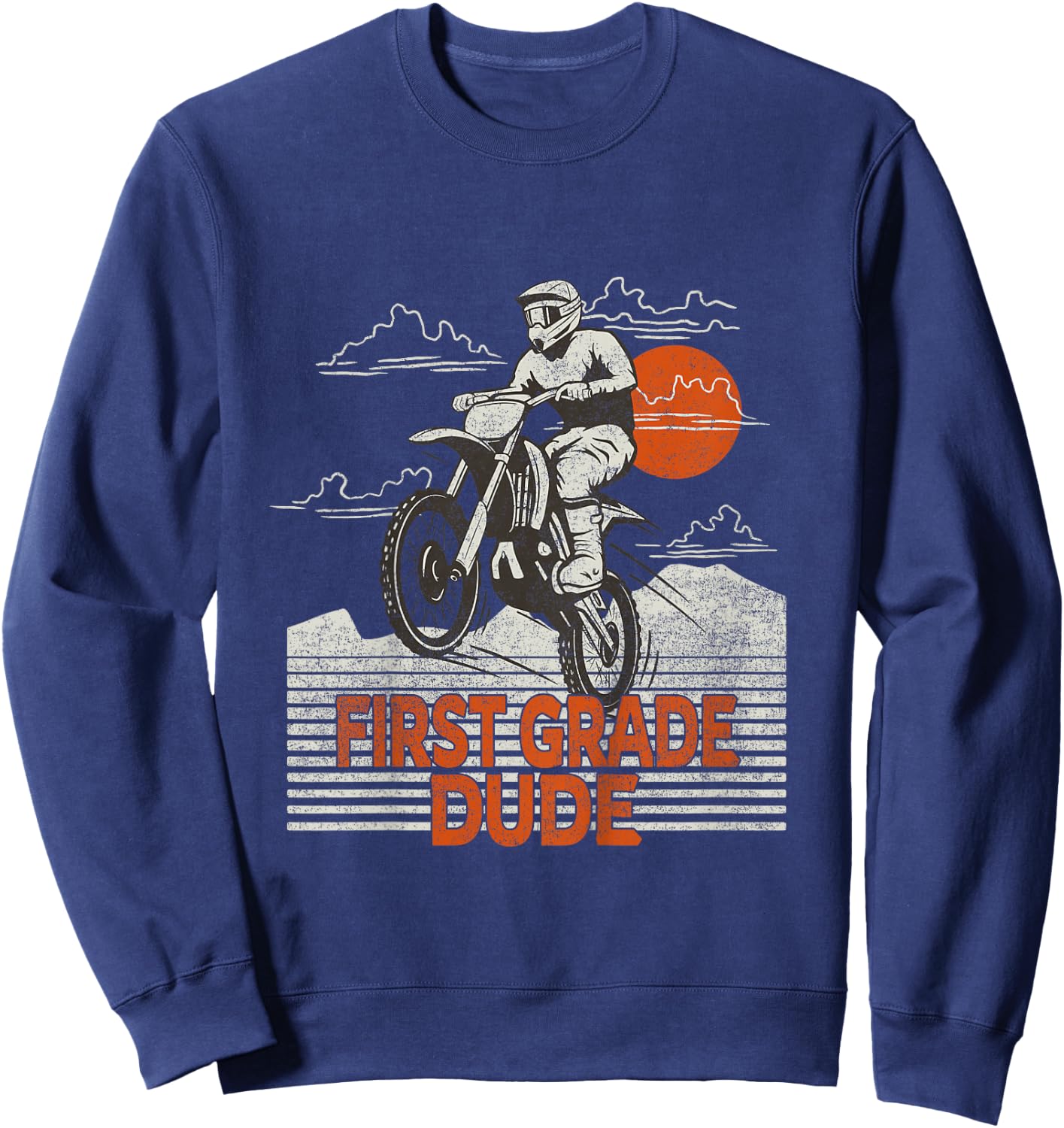 Kids First Grade Dude - First Day of School Dirt Bike Motorcycle Sweatshirt - Sweatshirt | Navy