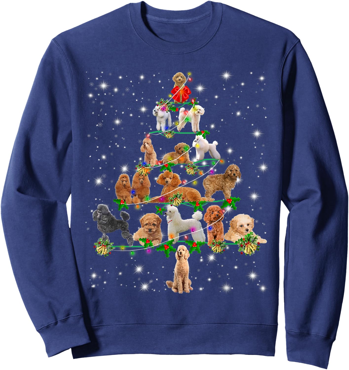 Poodle Christmas Tree Lights Funny Lover Dog Pajamas Sweatshirt - Sweatshirt | Navy