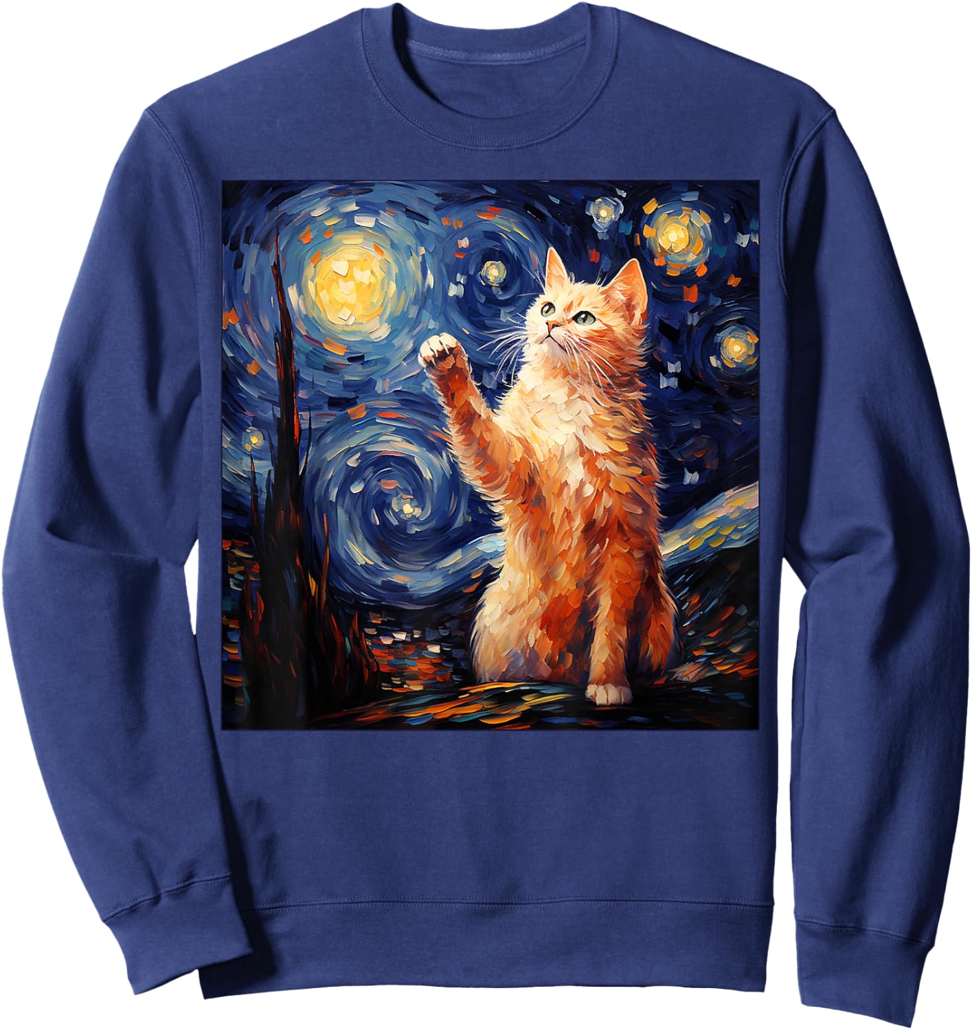 Art Van Gogh Starry Night Cat Gifts for Cats Lover Mom Dad Sweatshirt - Sweatshirt | Navy