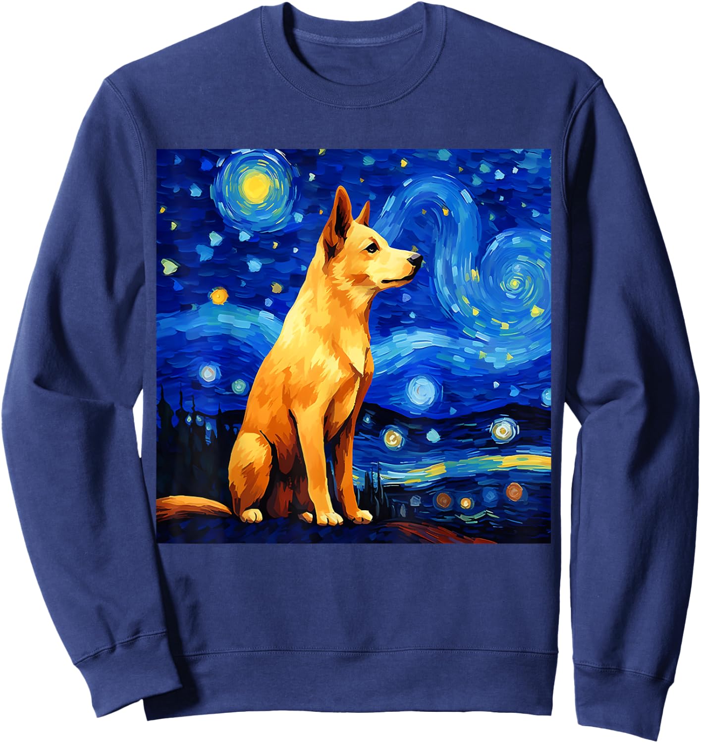 Surreal Starry Night Jindo Dog Sweatshirt - Sweatshirt | Navy