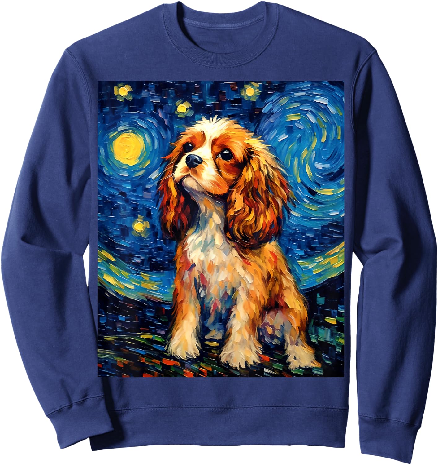 Surreal Starry Night Cavalier King Charles Spaniel Dog Sweatshirt - Sweatshirt | Navy