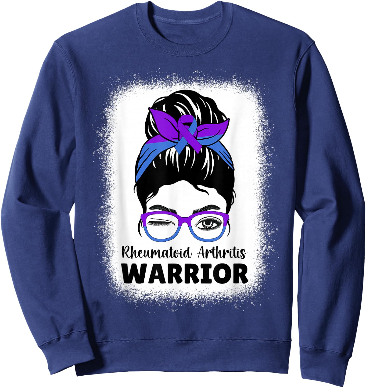 RA Rheumatoid Arthritis Awareness Warrior Women Messy Bun Sweatshirt - Sweatshirt | Navy