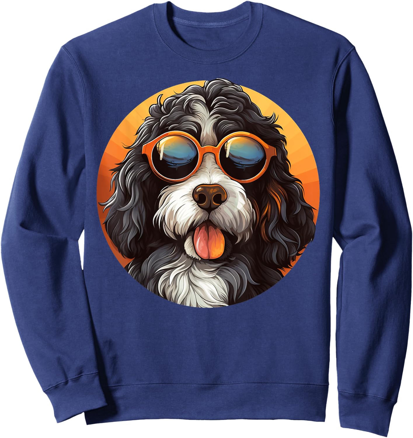 Cute Bernedoodle With Sunglasses Colorful Graphic Lover Dog Women Girls Kids Sweatshirt - Sweatshirt | Navy