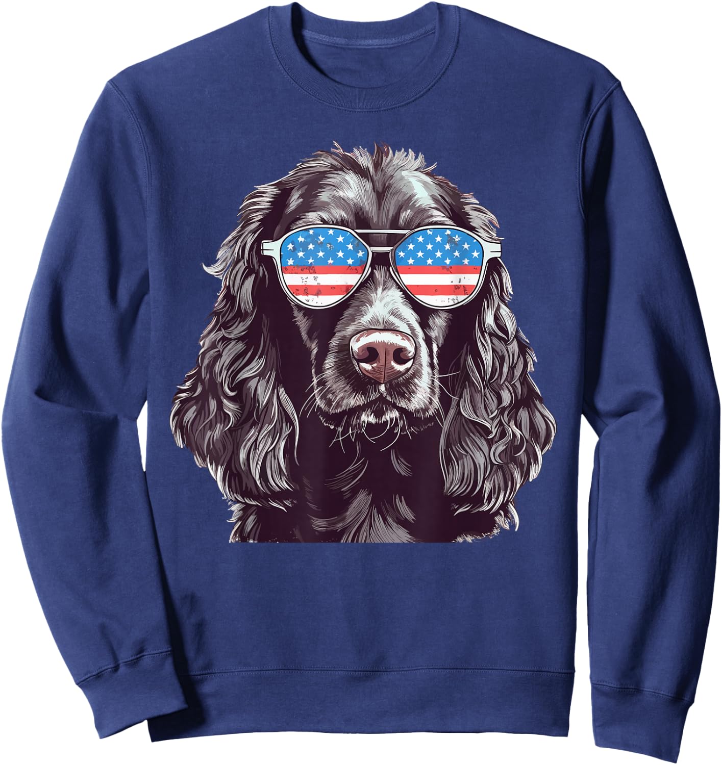 Boykin Spaniel USA American Flag Dog Sunglasses 4th of July Sweatshirt - Sweatshirt | Navy