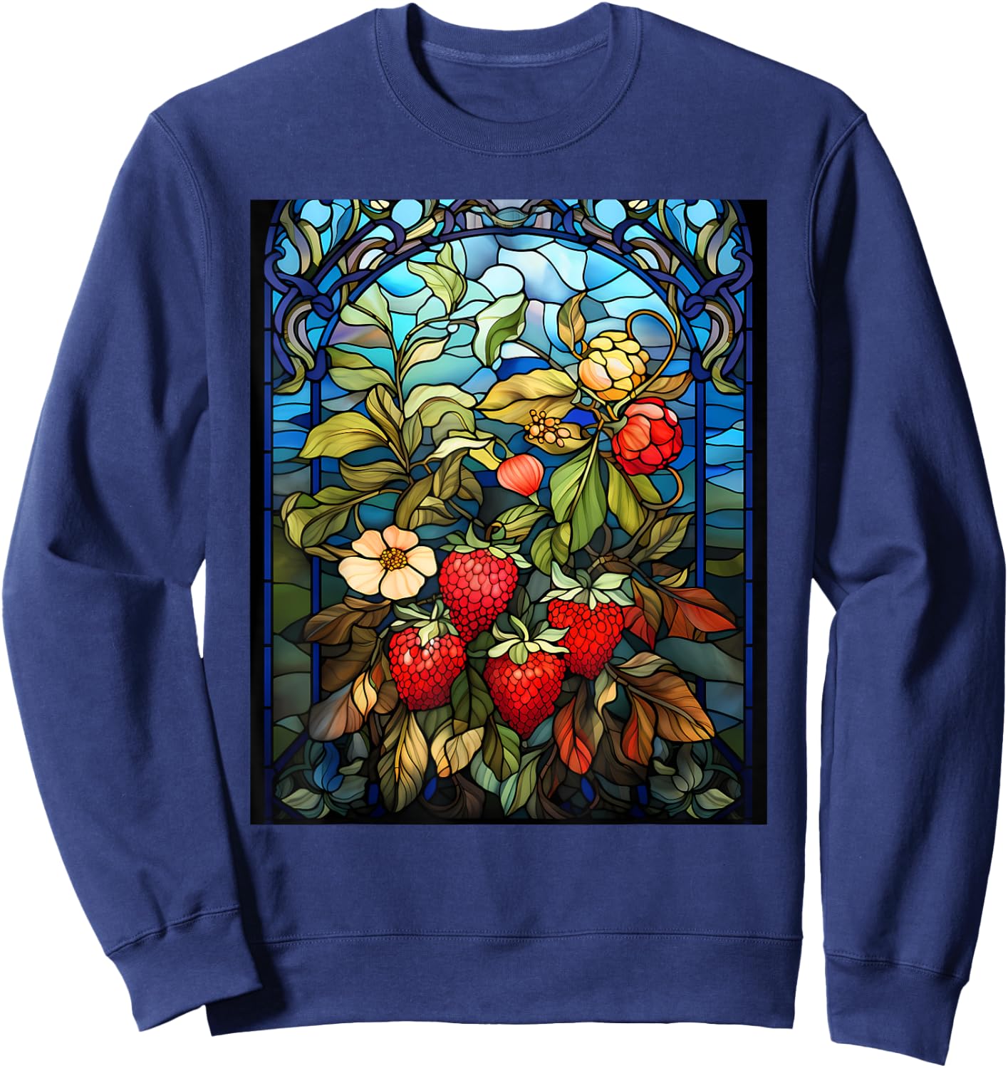 Stained Glass Style Strawberry Sweatshirt - Sweatshirt | Navy