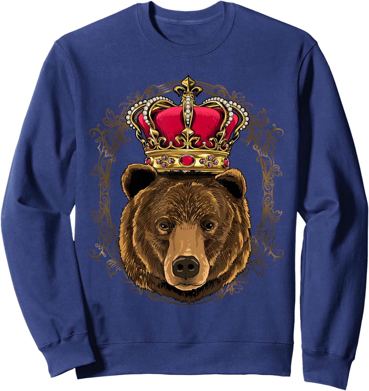 King Queen Grizzly Bear Animal Face Crown British Bear Lover Sweatshirt - Sweatshirt | Navy
