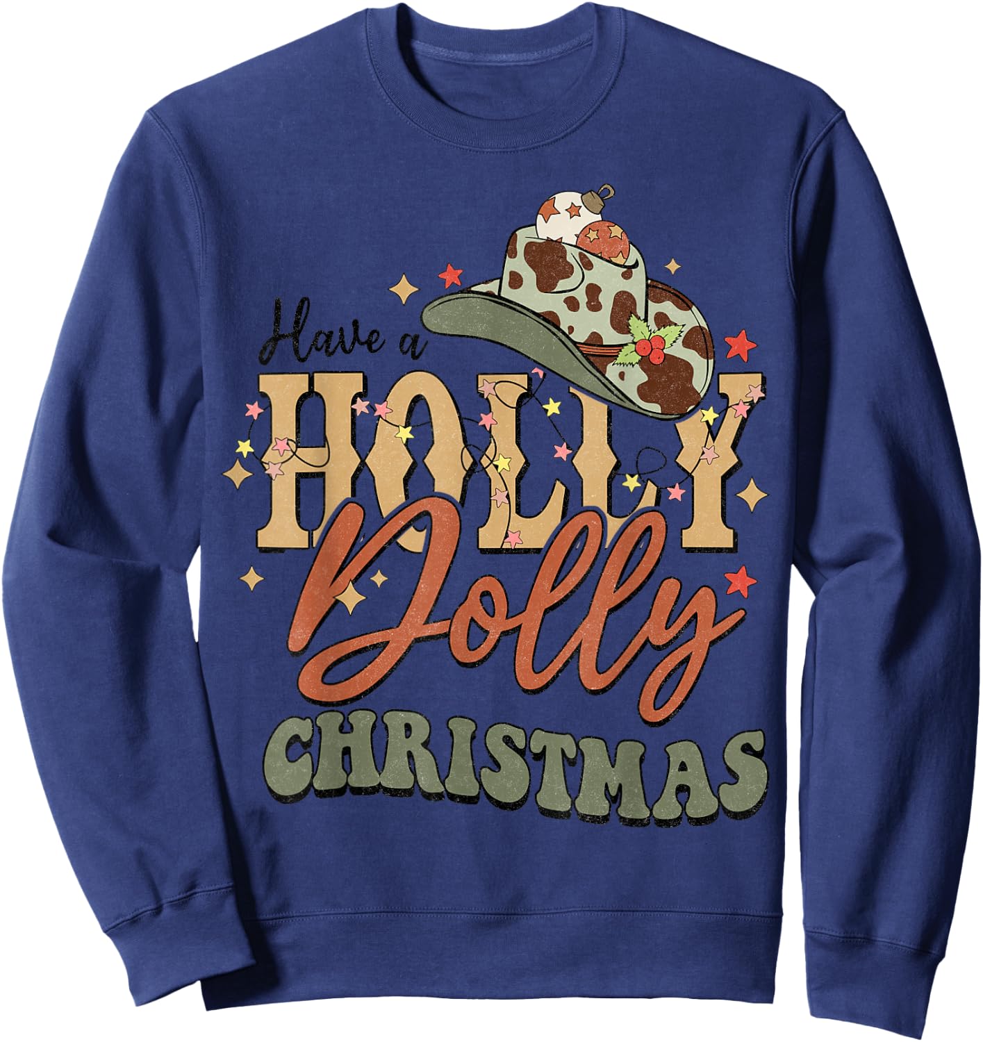 Vintage Western Christmas Howdy Xmas Cowboy Hat Retro Jolly Sweatshirt - Sweatshirt | Navy