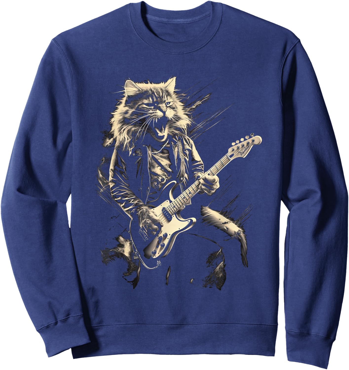 Cat Playing Bass Guitar Guitarist Rocker cool Men Women Kids Sweatshirt - Sweatshirt | Navy