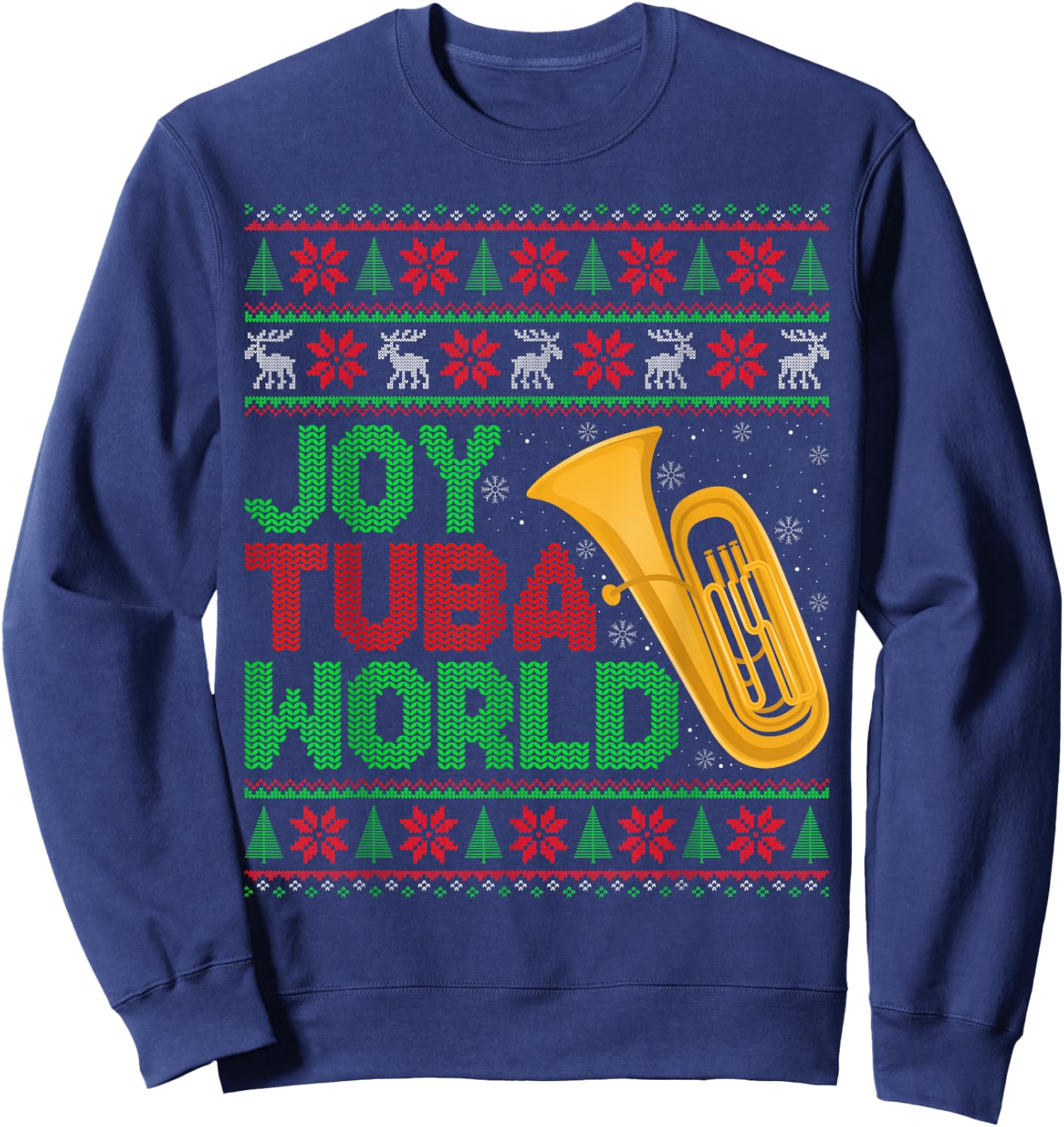 Joy Tuba World Music Lover Xmas Tuba Ugly Christmas Sweatshirt - Sweatshirt | Navy