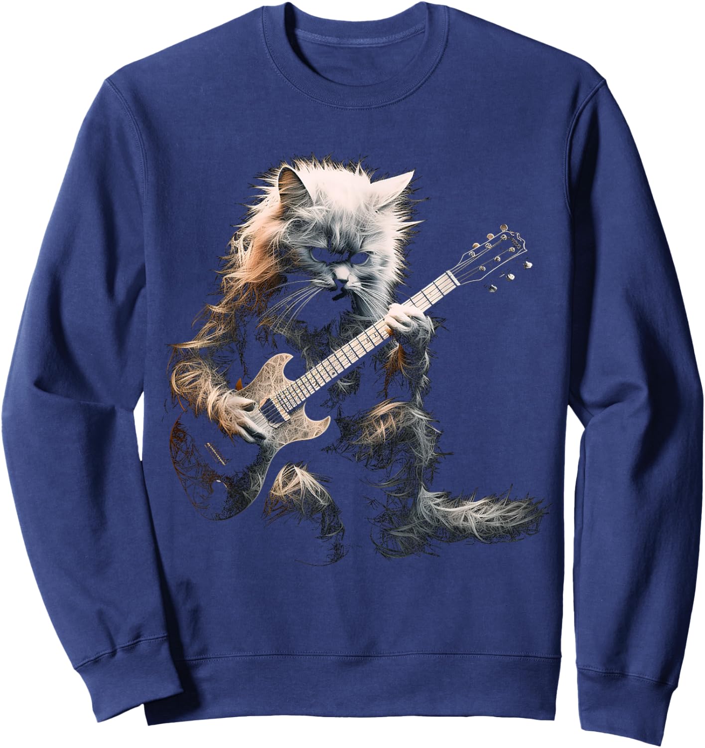 Funny Guitar Cat Rock Cat Playing Guitar Sweatshirt - Sweatshirt | Navy