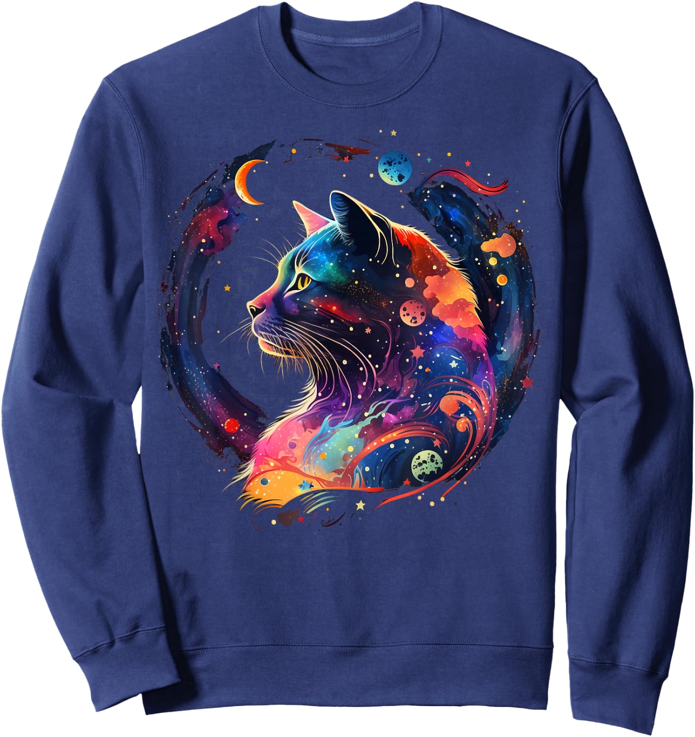Astronaut Outer Space Kitty on Galaxy Cat Lover Sweatshirt - Sweatshirt | Navy