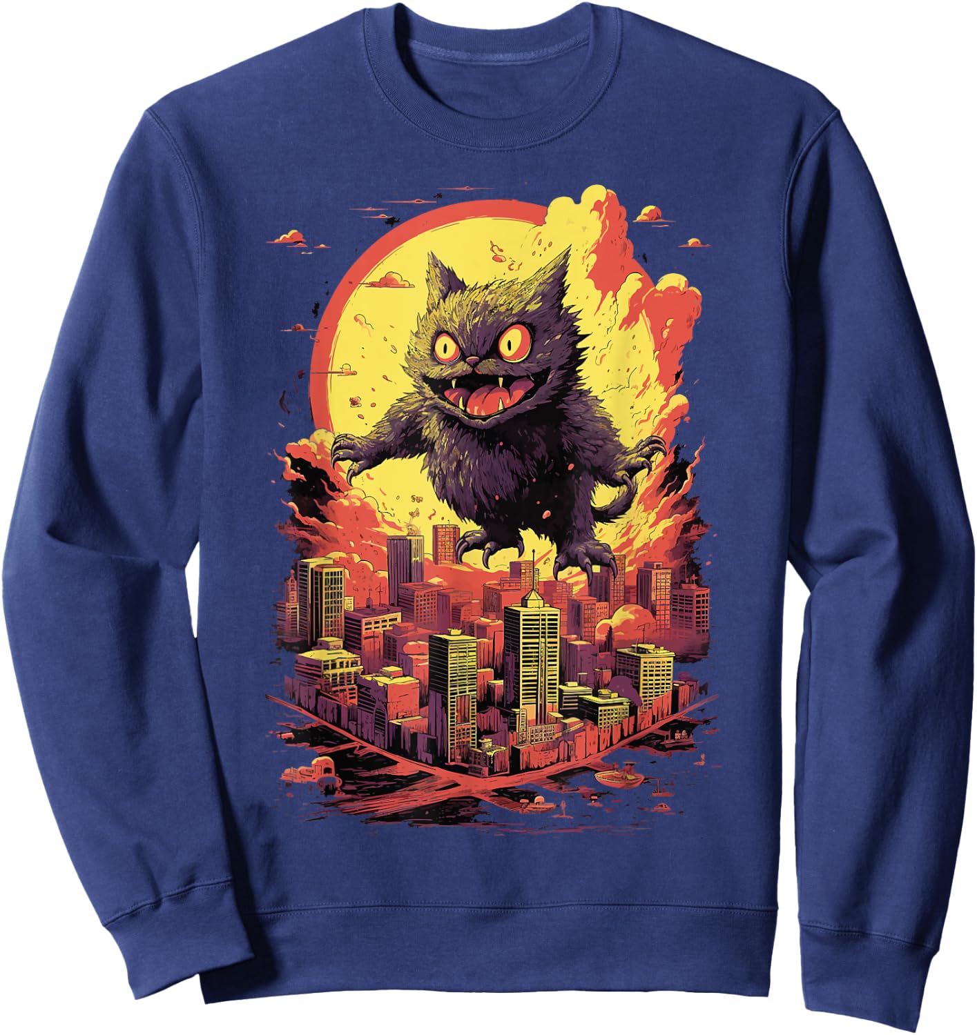 Catzilla Cat Jumping for Lover of Big Cats Kitty Kitten Sweatshirt - Sweatshirt | Navy