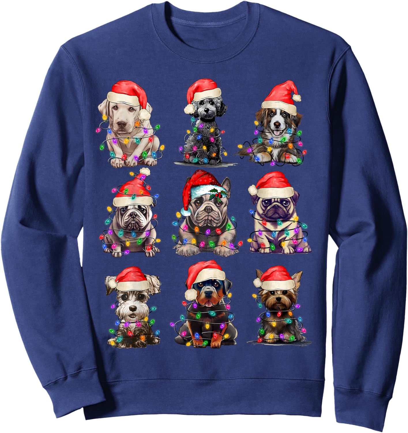 Christmas Dogs Xmas Lights Holiday Pajama Matching Family Sweatshirt - Sweatshirt | Navy