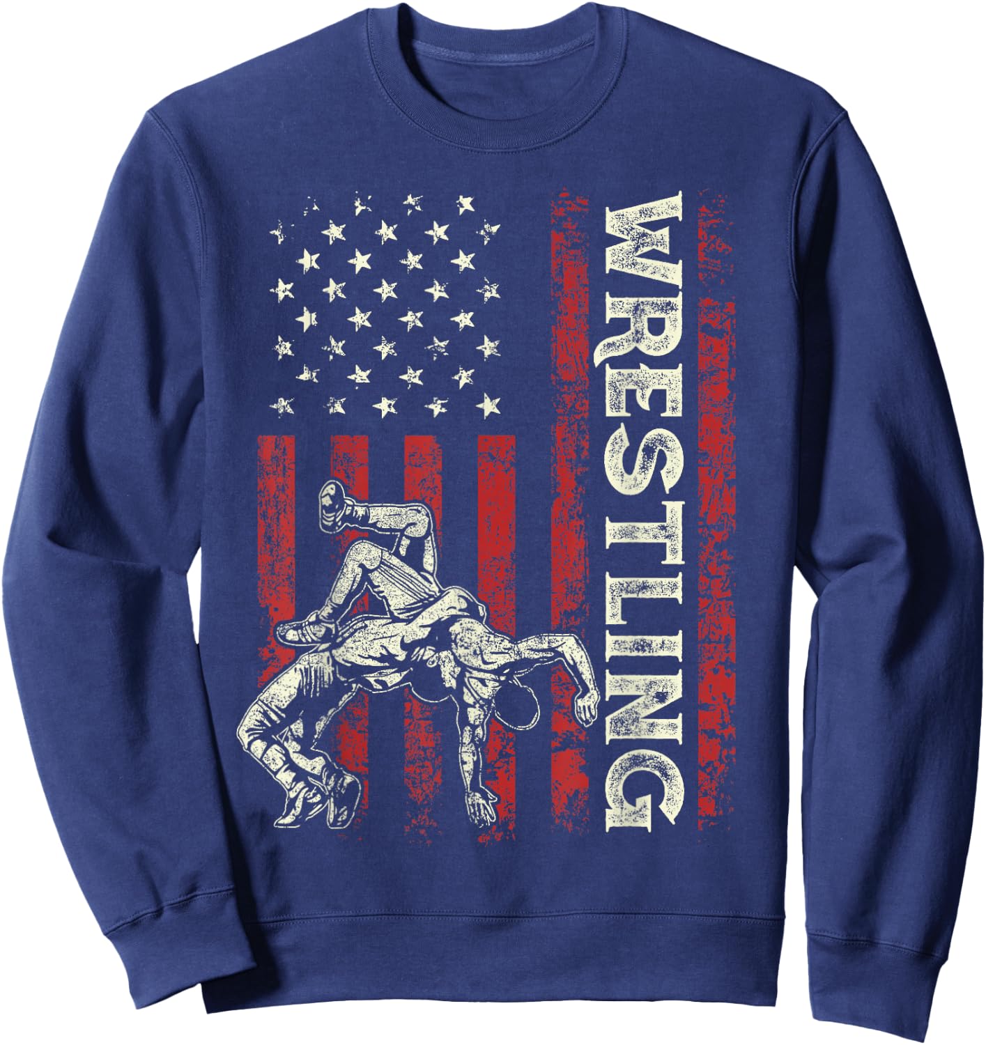 Wrestling US Flag Gifts Dad Wrestler Patriotic 4th Of July Sweatshirt - Sweatshirt | Navy