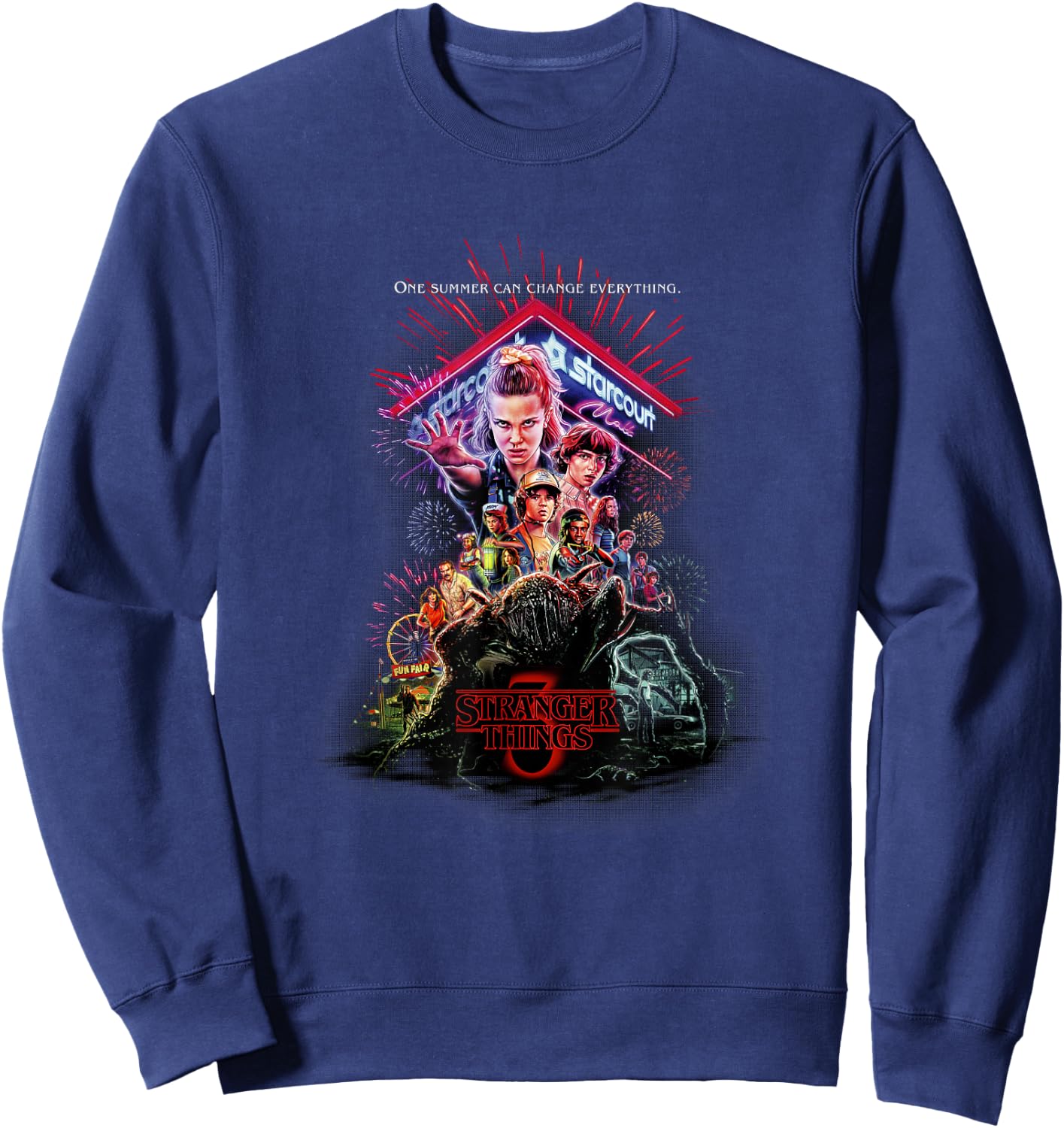 Stranger Things 3 Characters At Starcourt Mall Neon Vintage Sweatshirt - Sweatshirt | Navy