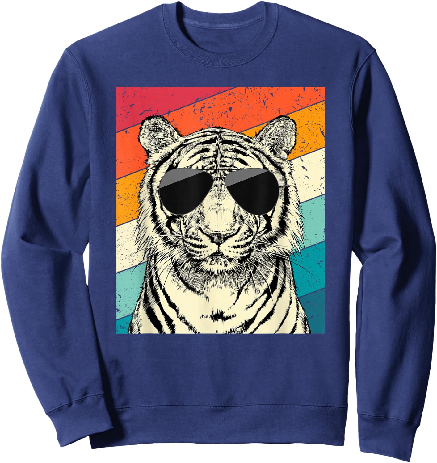 Retro Vintage Tiger with Sunglasses Wild Animal Lovers Sweatshirt - Sweatshirt | Navy