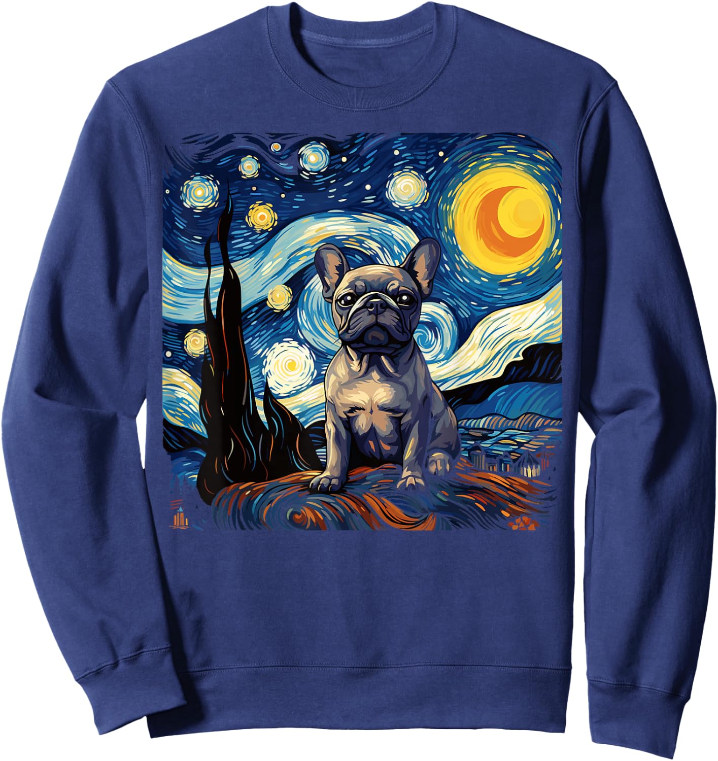 Van Gogh Dog French Bulldog Sweatshirt - Sweatshirt | Navy