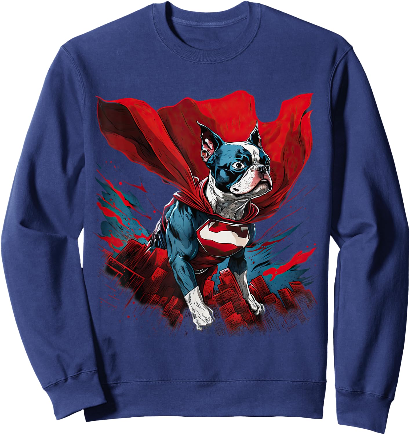 Super Power Superhero Boston Terrier Dog Women Kids Sweatshirt - Sweatshirt | Navy