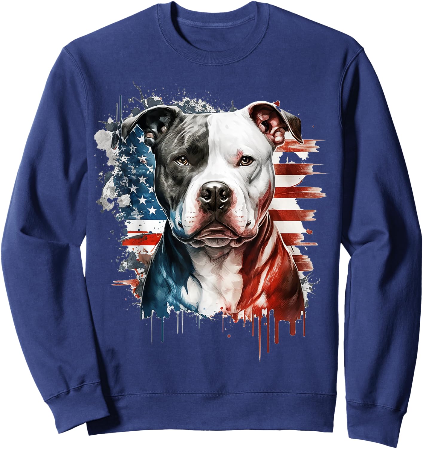 Patriotic Canine A Pitbull with American Flag Sweatshirt - Sweatshirt | Navy