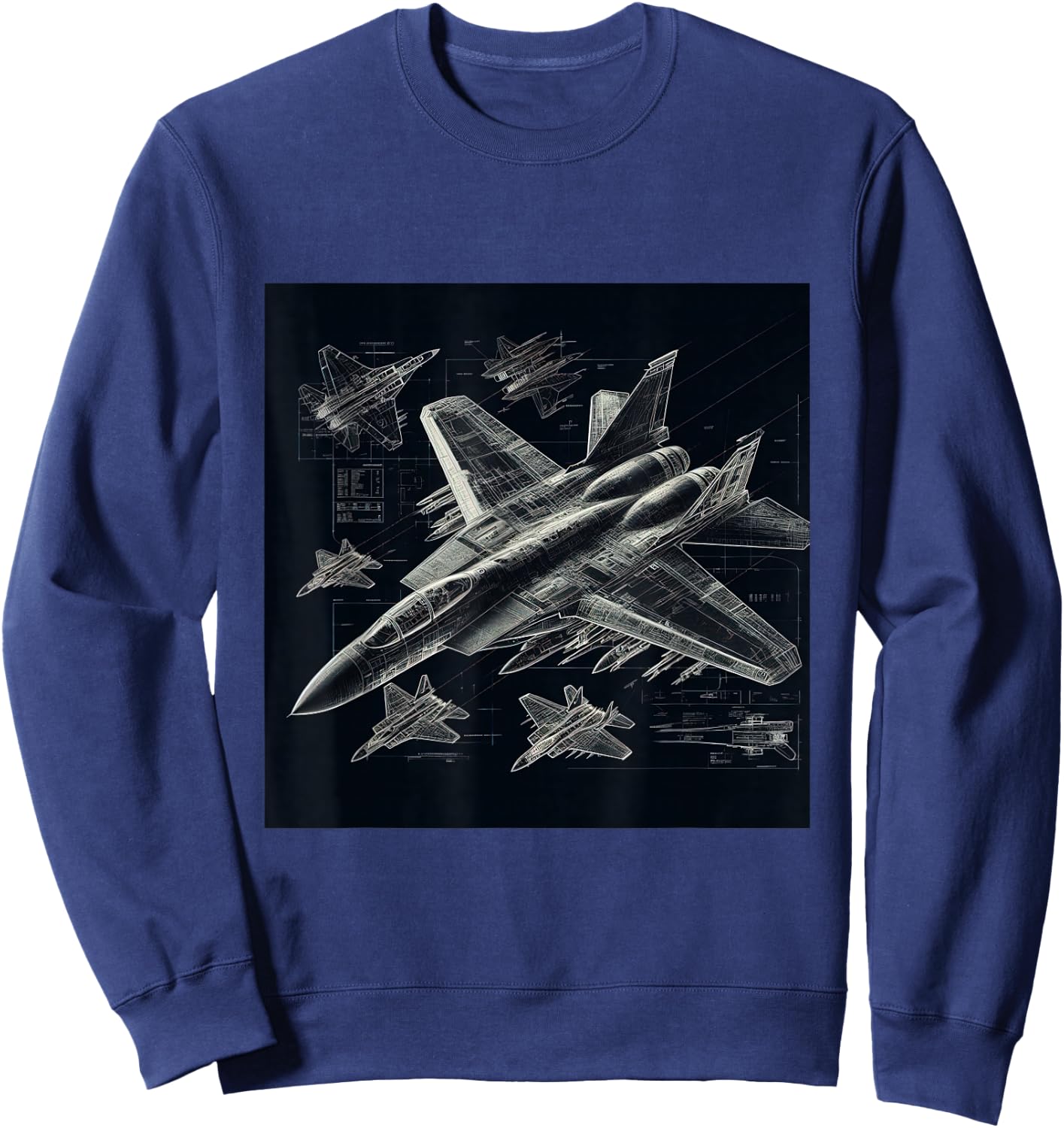 F-14 Tomcat Fighter Jet Blueprint Military Aviation Sweatshirt - Sweatshirt | Navy