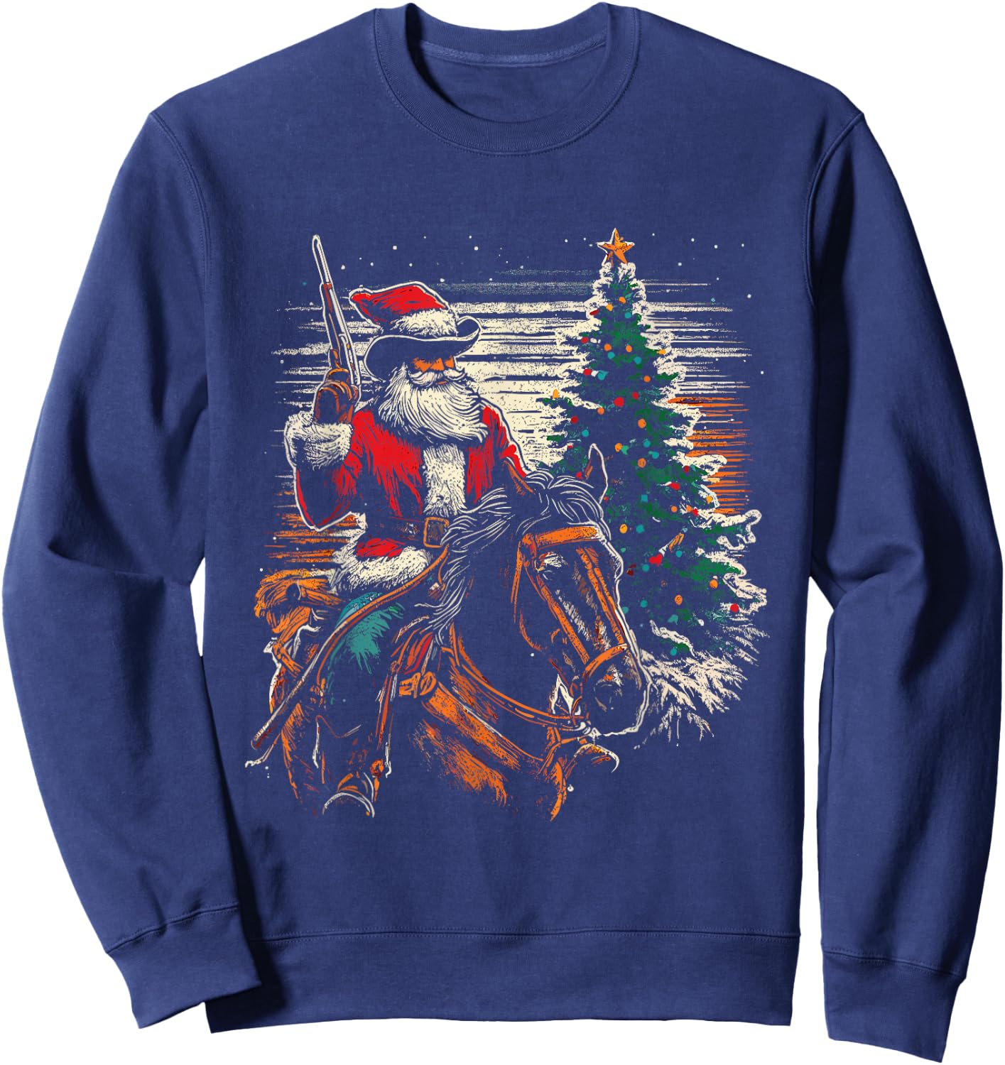 Santa Claus Cowboy - Vintage Christmas Tree Cowboy Lover Sweatshirt - Sweatshirt | Navy