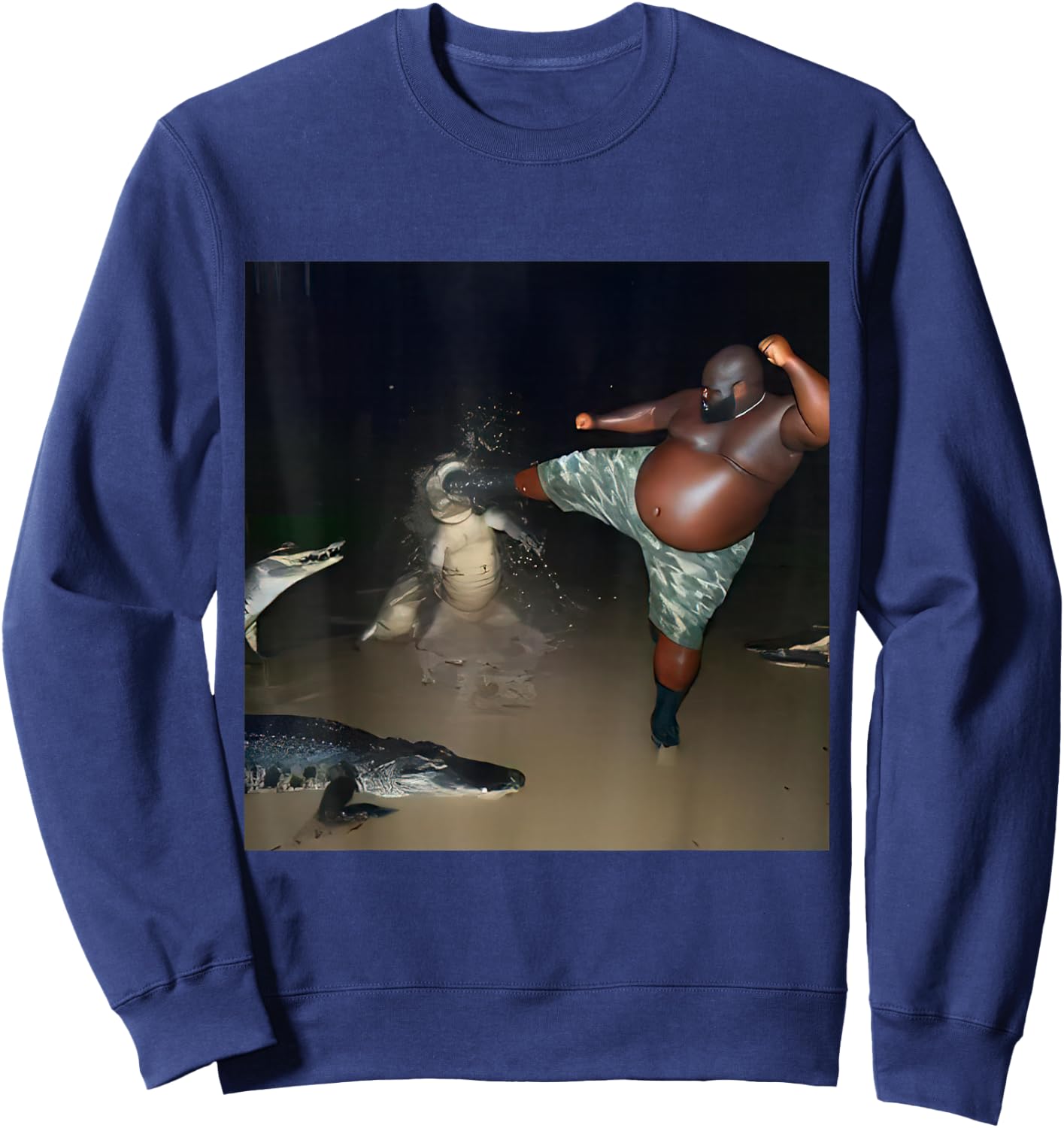 Man Kick Alligator in Swamp Funny Oddly Specific Meme Sweatshirt - Sweatshirt | Navy