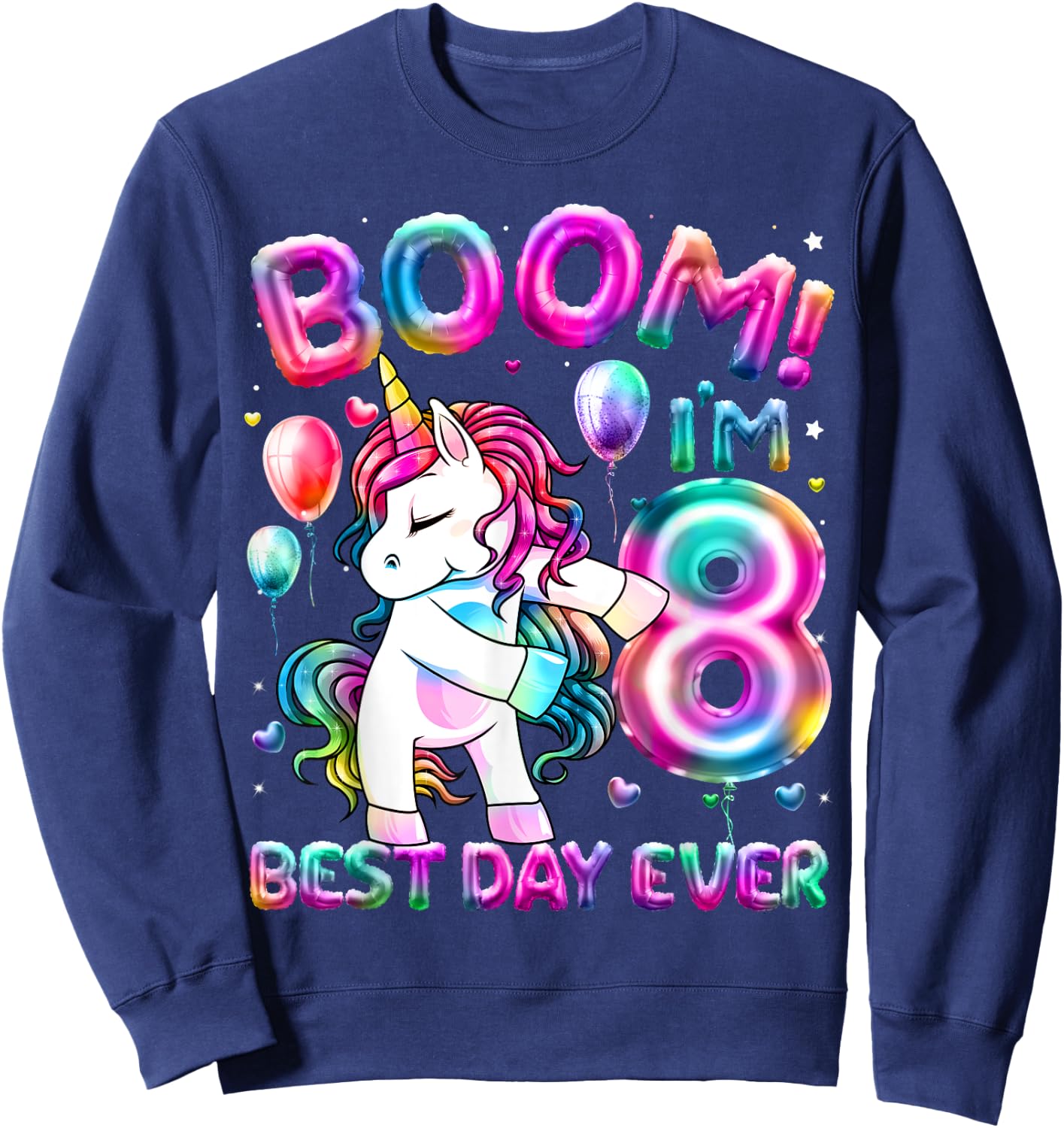 8 Years Old Flossing Unicorn Gifts 8th Birthday Girl Party Sweatshirt - Sweatshirt | Navy