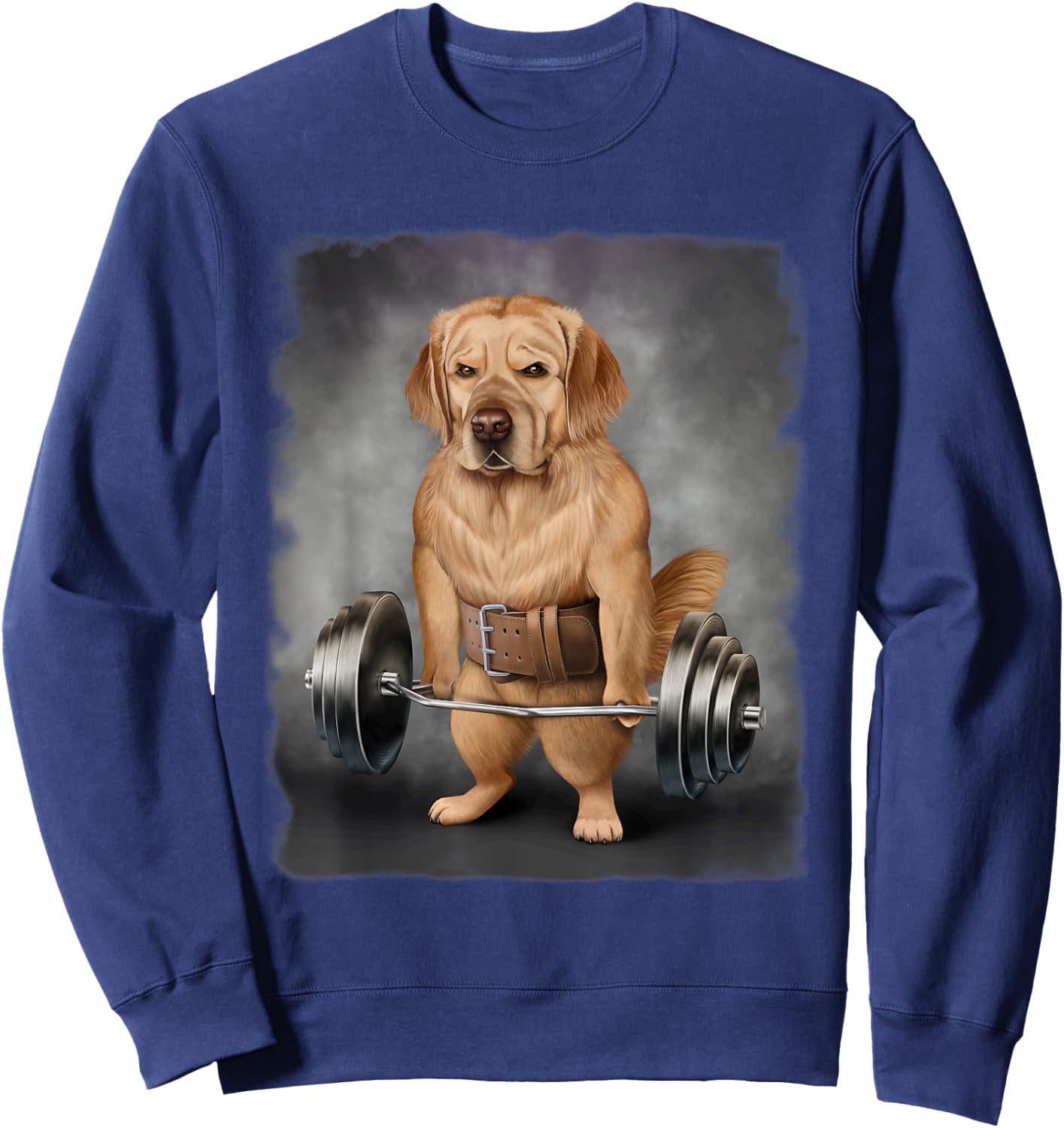 Golden Retriever Dog Muscle Training with Barbell Shrug Bar Women Kids Sweatshirt - Sweatshirt | Navy