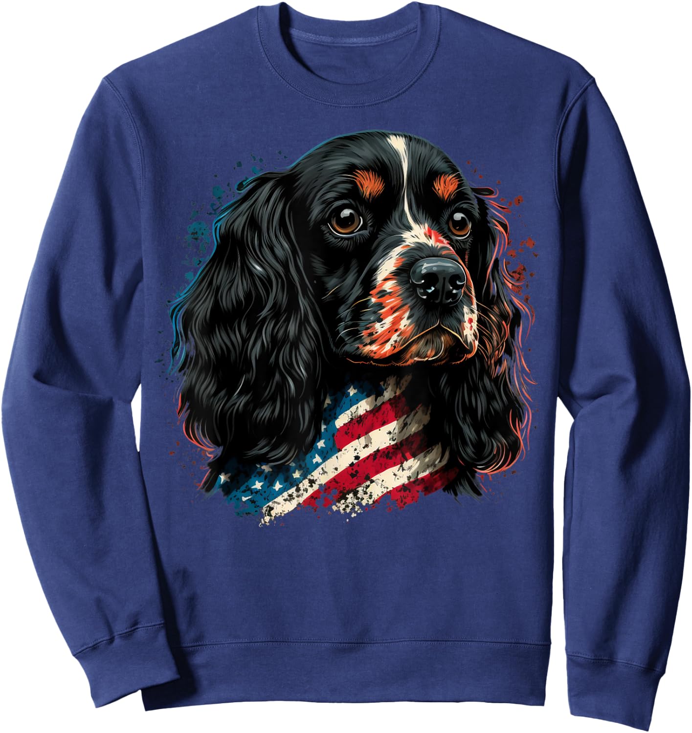 USA 4th Of July Cocker on Patriotic American Cocker Spaniel Sweatshirt - Sweatshirt | Navy