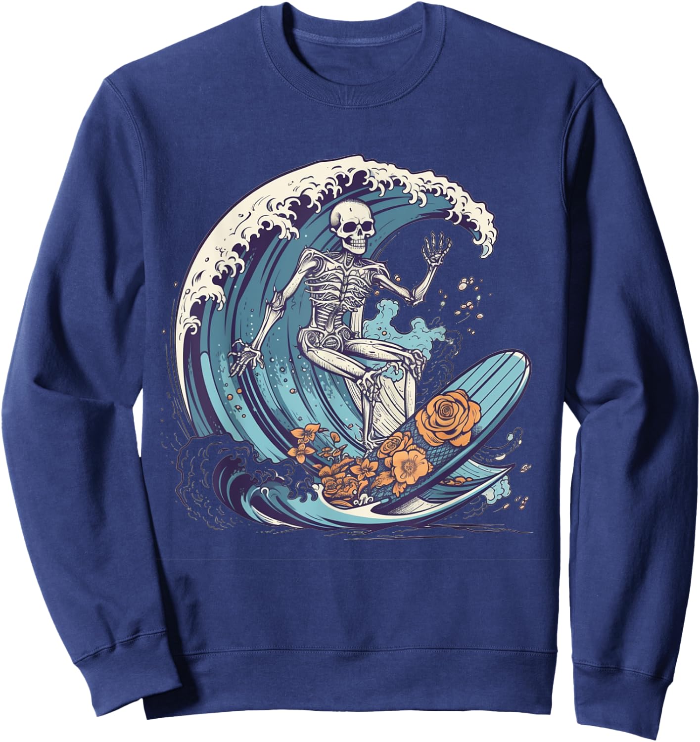Skeleton Surfing Halloween Costume Surf Surfer Men Women Sweatshirt - Sweatshirt | Navy