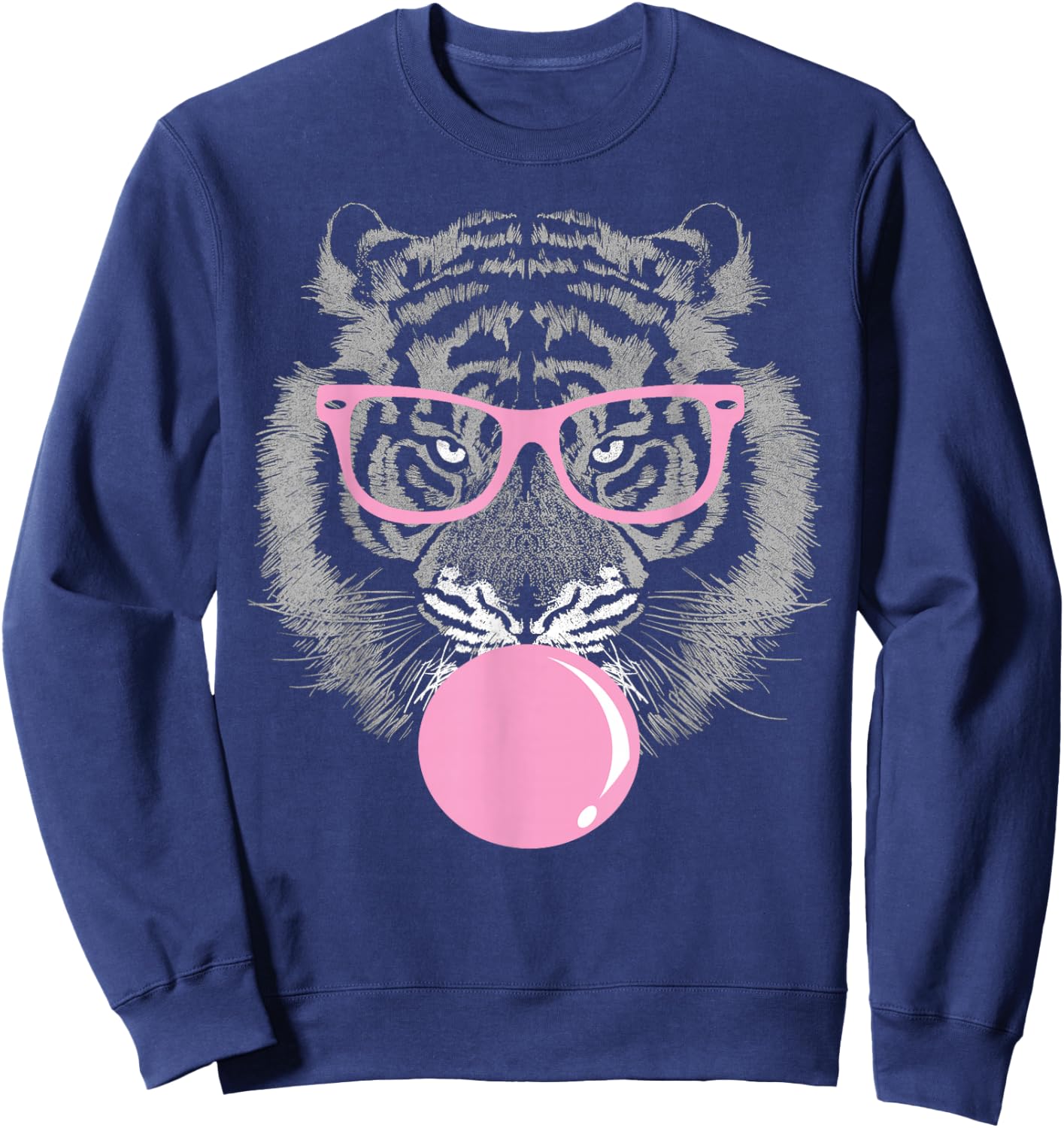 Tiger Face Pink Wild Cute Tigers Sunglasses Animal Sweatshirt - Sweatshirt | Navy