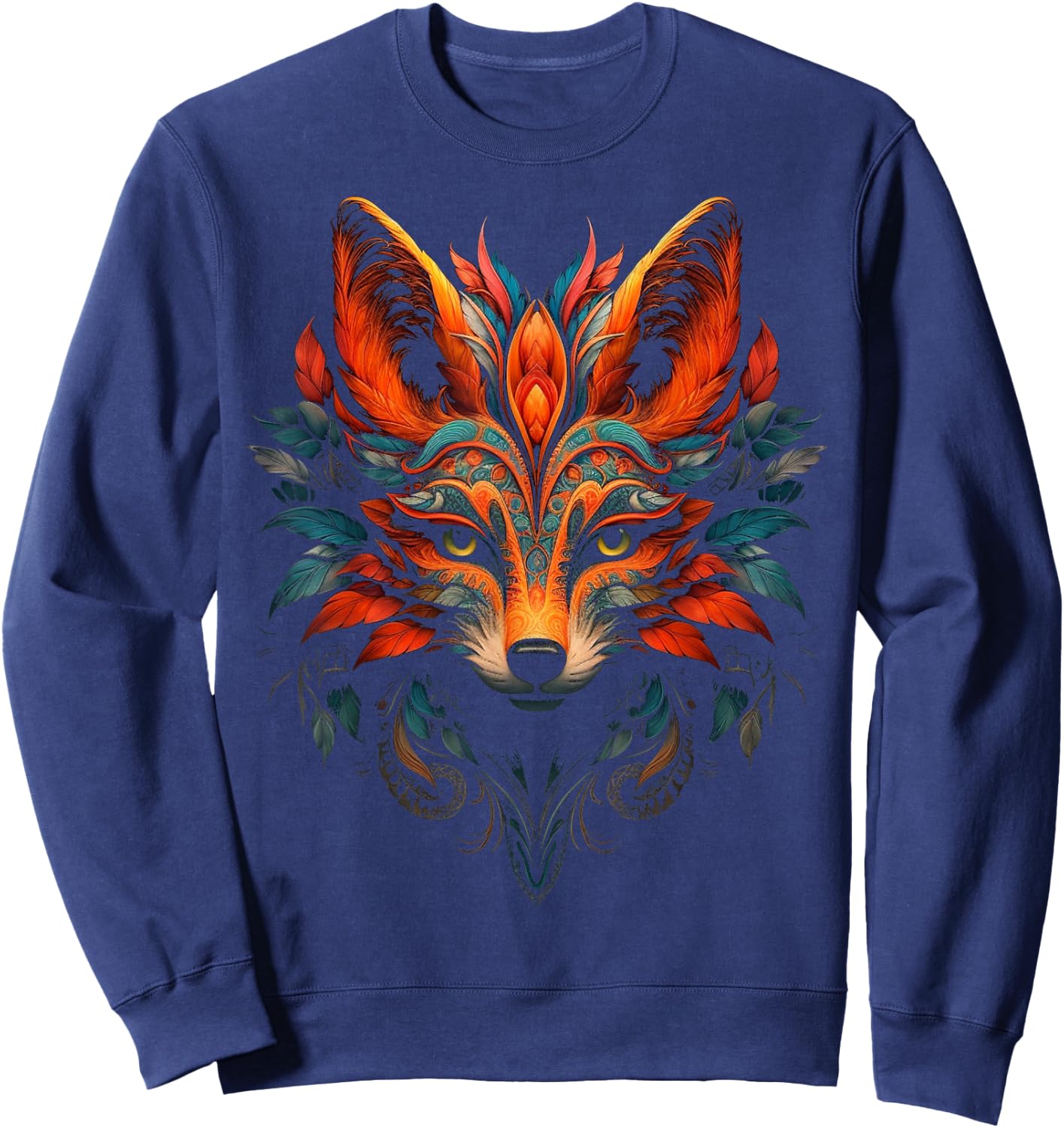 Fox Mandala Artwork | Animal Motif Fox Sweatshirt - Sweatshirt | Navy