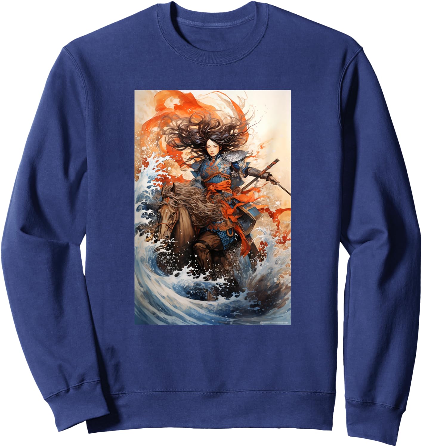 Eastern Aesthetic Samurai Japanese Horse Warrior Graphic Sweatshirt - Sweatshirt | Navy