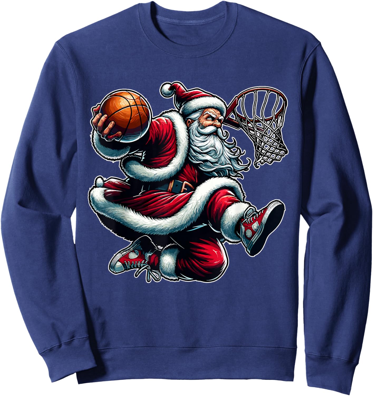 Christmas Santa Claus Dunking A Basketball Boys Kids Xmas Sweatshirt - Sweatshirt | Navy