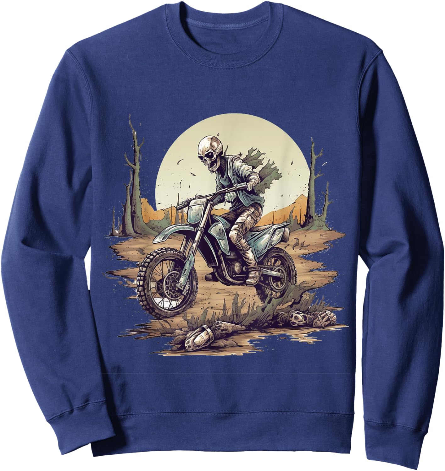 Zombie Riding Dirt Bike Halloween Motorcyle Motocross Rider Sweatshirt - Sweatshirt | Navy