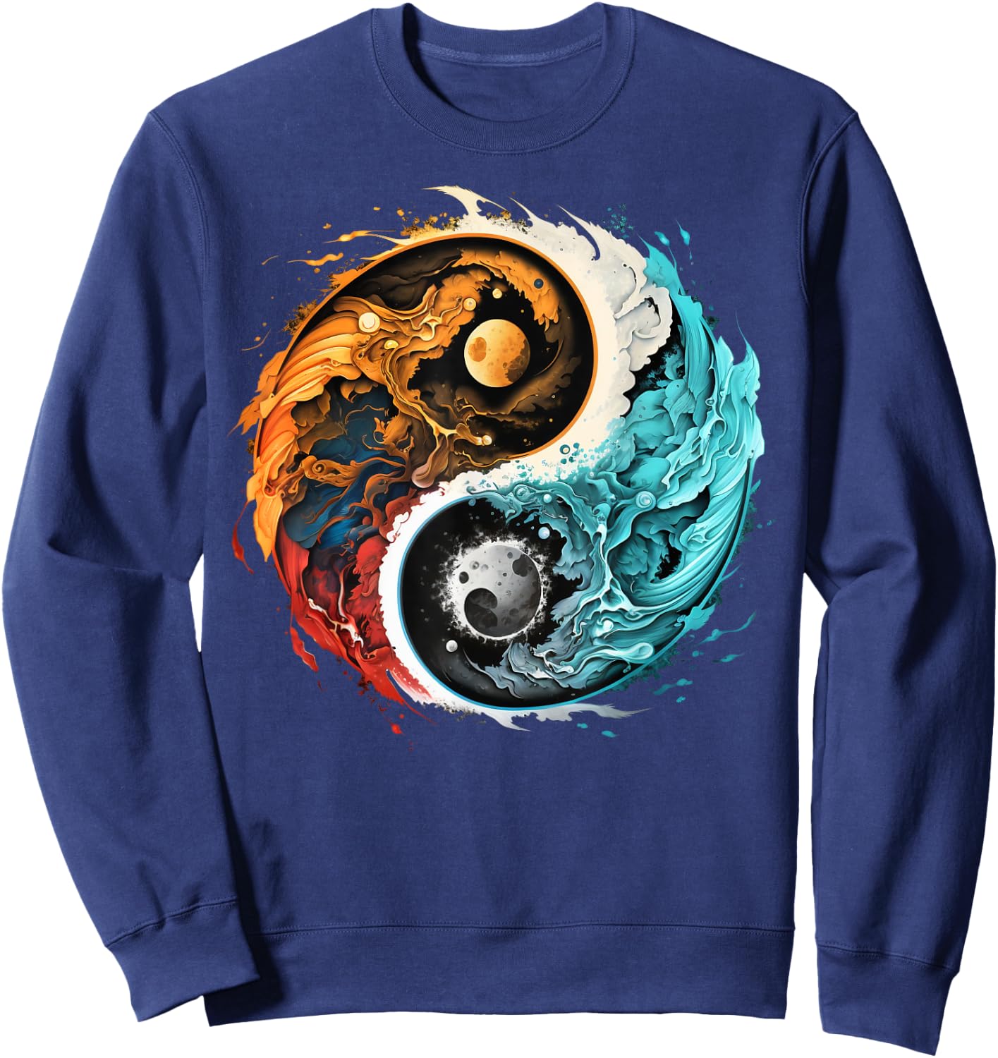 Colorful Taoism Yin Yang Splash on Zen Taijitu Yin Yang Sweatshirt - Sweatshirt | Navy