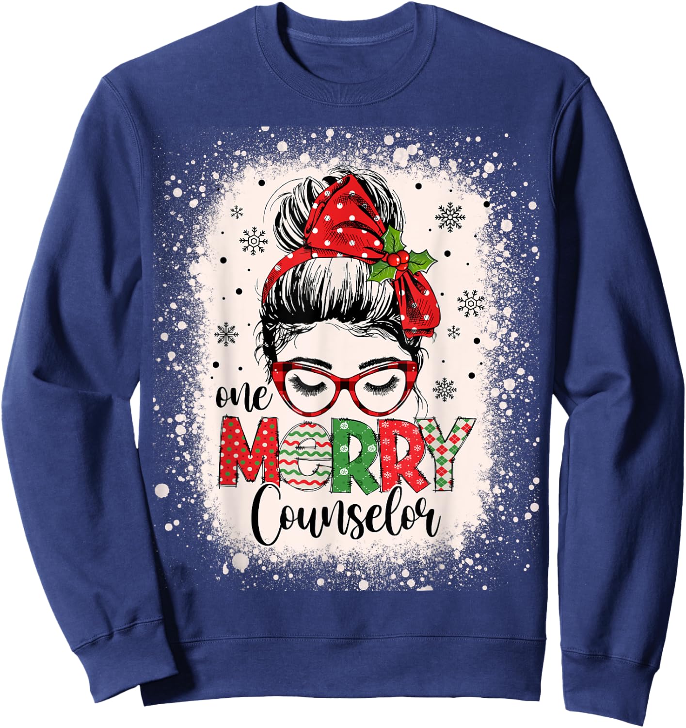 One Merry Counselor Messy Bun Christmas Counseling Sweatshirt - Sweatshirt | Navy