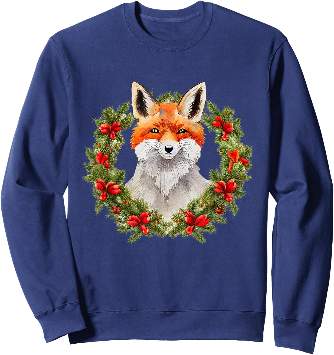 Merry xmas santa claus christmas wreath fox Sweatshirt - Sweatshirt | Navy
