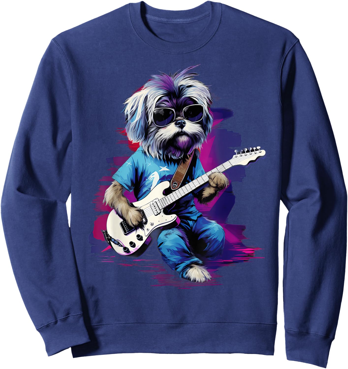 Punk Rock Guitar Shih Tzu Dog Guitarist Men Women Kids Sweatshirt - Sweatshirt | Navy