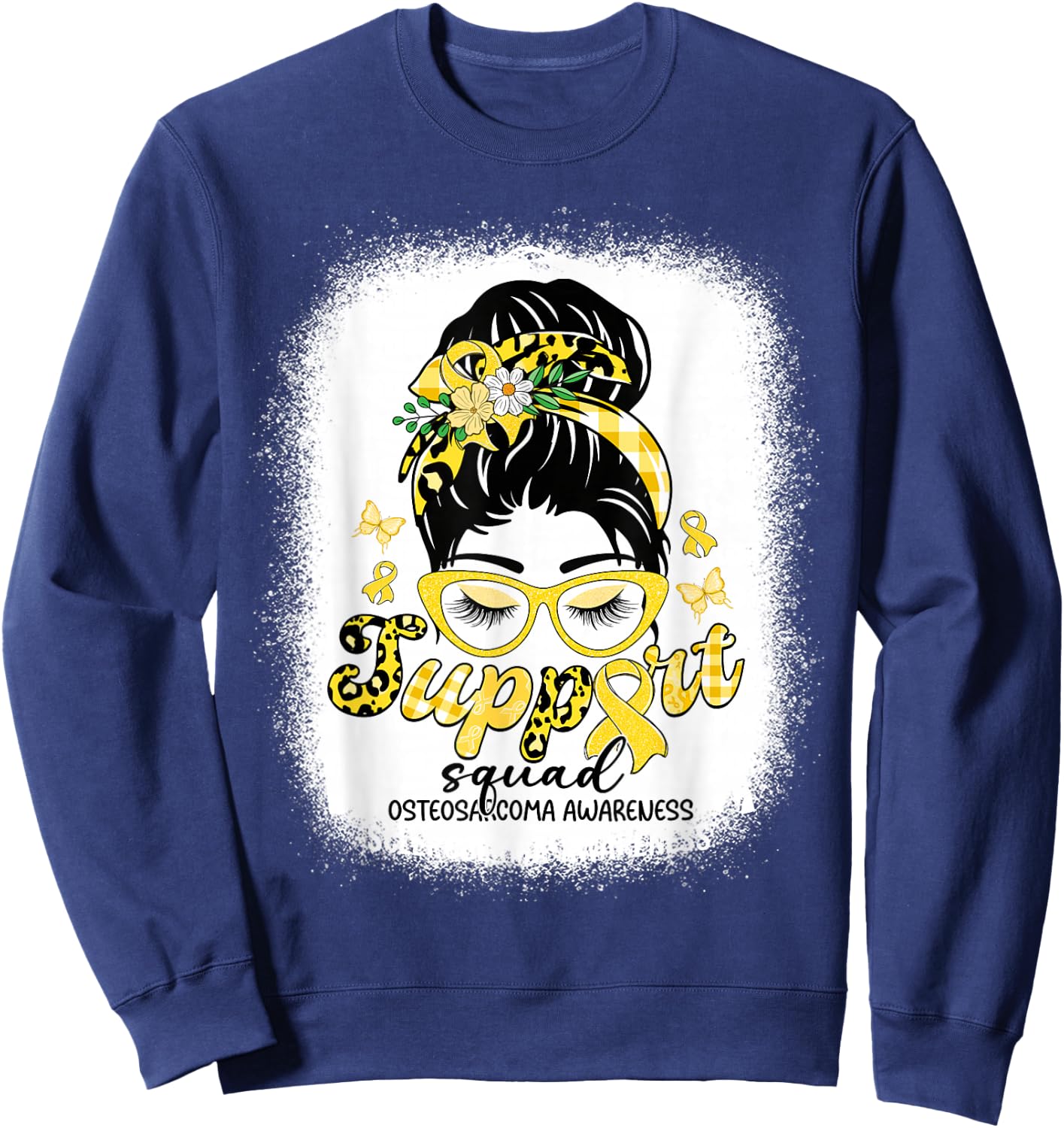 Support Squad Messy Bun Women Osteosarcoma Awareness Sweatshirt - Sweatshirt | Navy