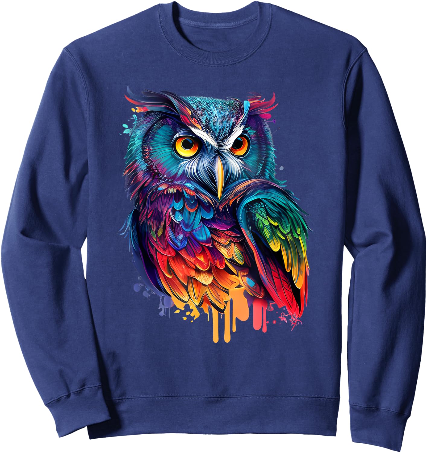 Cute Horned Owl Colorful Pop Art Bird Artwork For Owl Lovers Sweatshirt - Sweatshirt | Navy