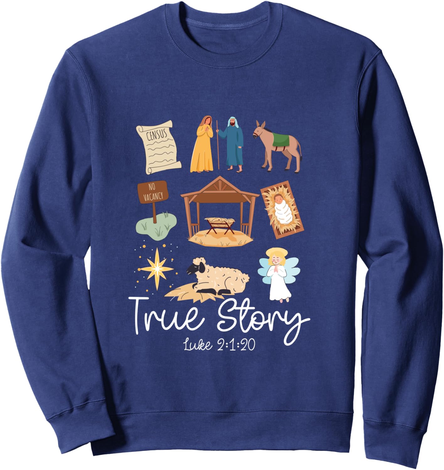 True Story Faith Based Christmas Holly Night Nativity Story Sweatshirt - Sweatshirt | Navy