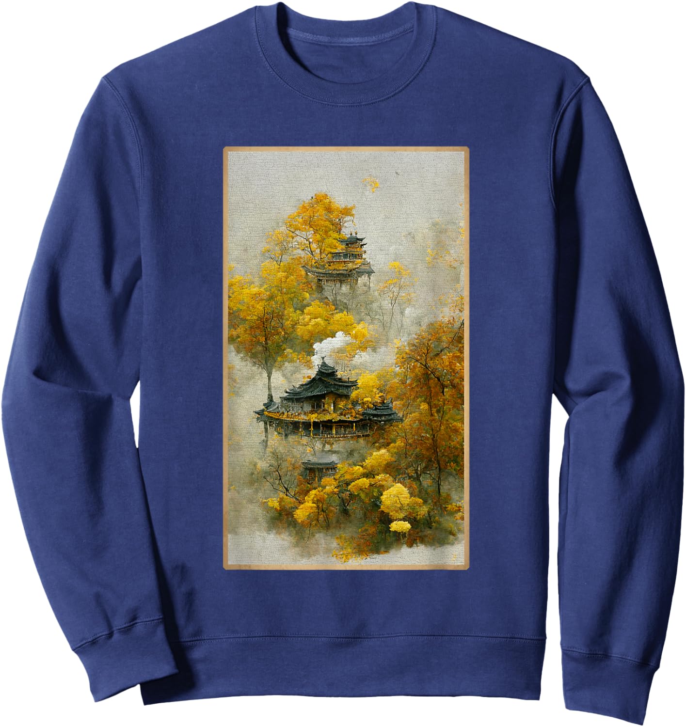 Forest Of Yellow Leaves With Penglai Pavilion In Trees Sweatshirt - Sweatshirt | Navy