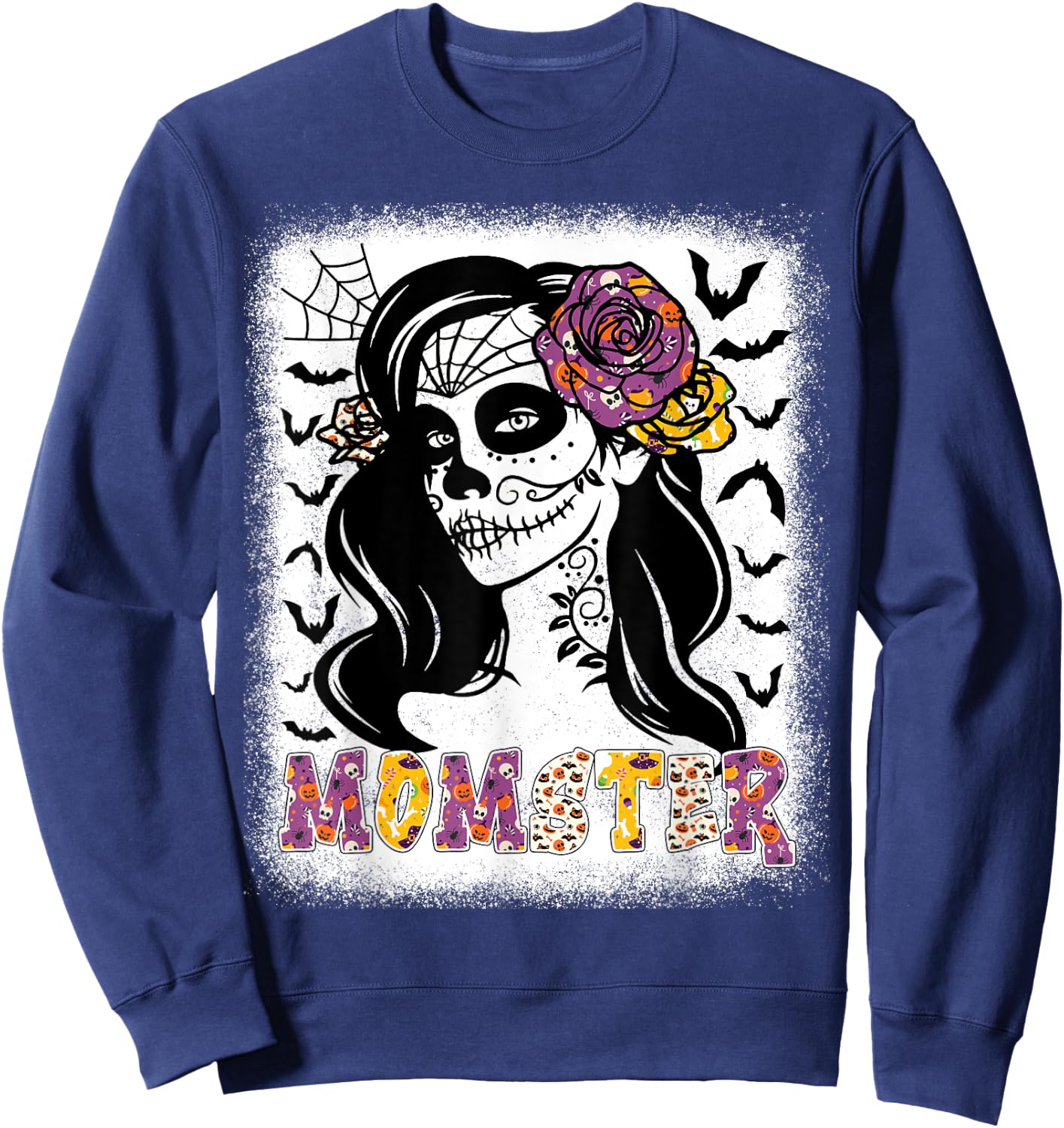Momster Funny Skull Messy Bun Zombie Mom Halloween Costume Sweatshirt - Sweatshirt | Navy