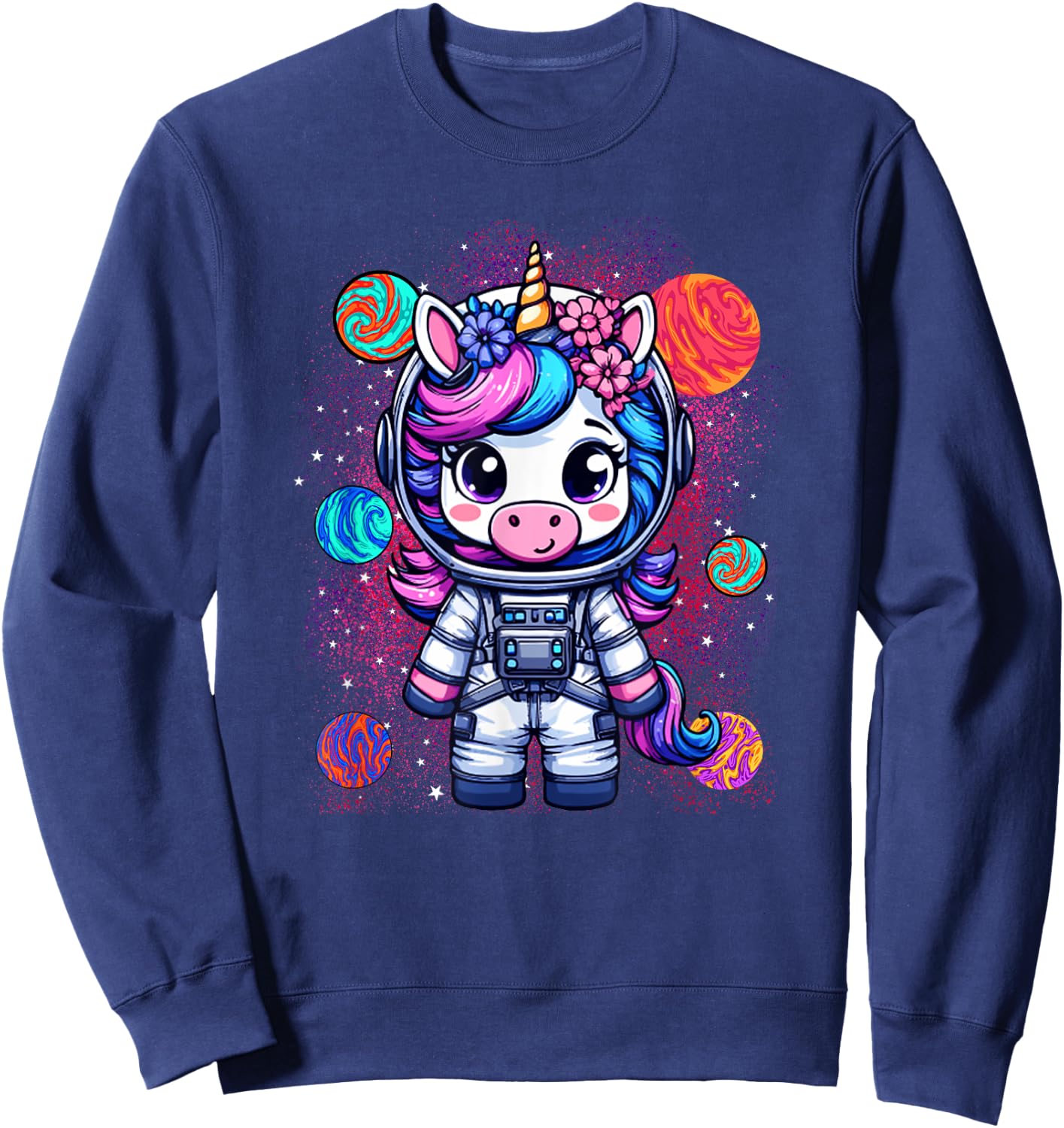 Unicorn Astronaut Cute Space Suit Galaxy Planet Girls Sweatshirt - Sweatshirt | Navy